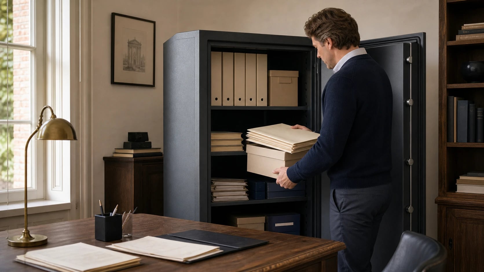 Gecertificeerde brandkasten in de showroom van Sloten Lampaert